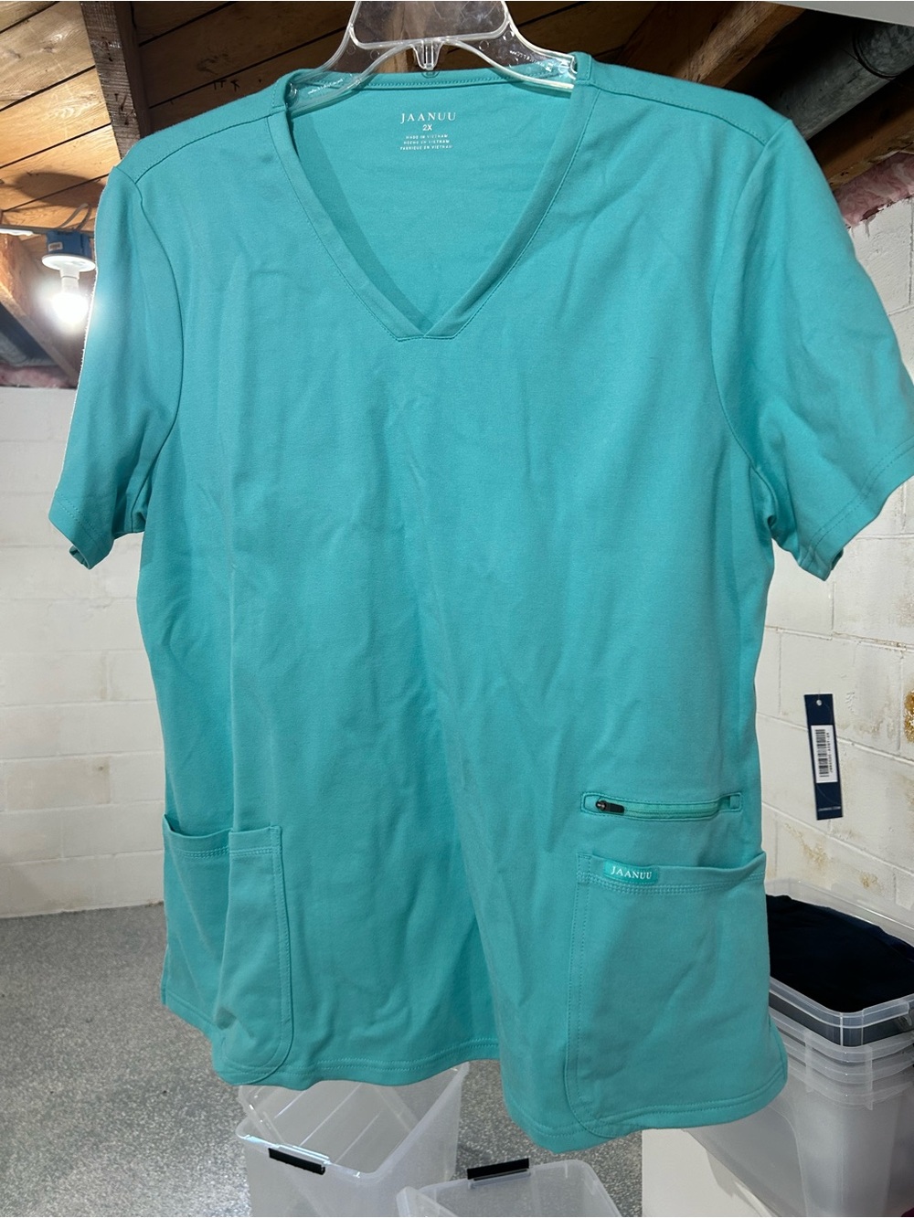 Jaanuu Women’s V-Neck Scrub Top in Teal Green
